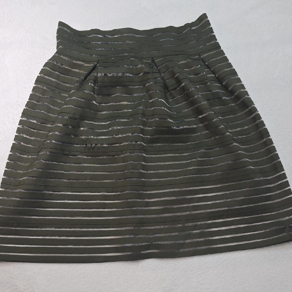 Elegant Olive Green Striped Skirt